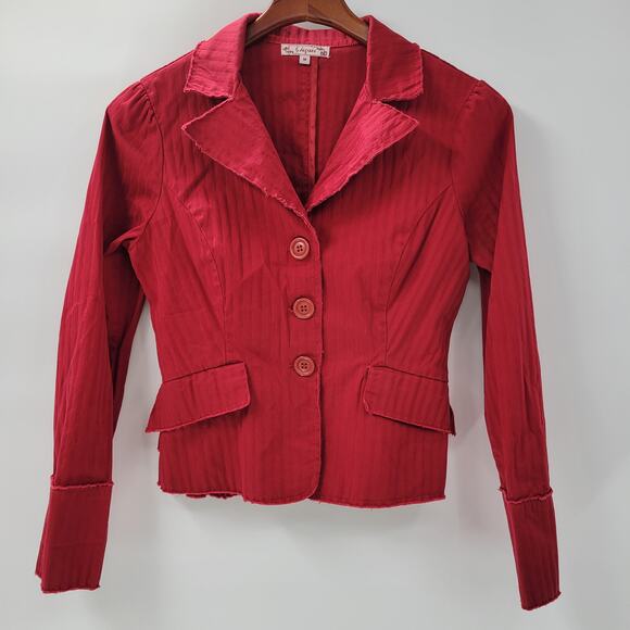 VTG 6 Degrees Y2K Cropped Jacket Juniors M Red Layered Ruffle Back Fitted Button - Picture 11 of 16